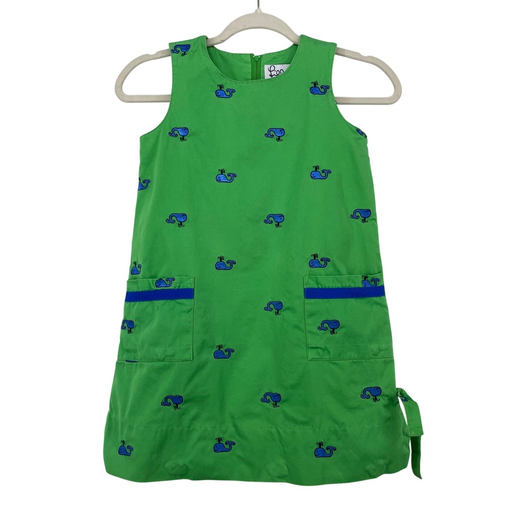Lilly Pulitzer Vintage Girls Size 7‎ Shift Dress Green Whale Embroidery Preppy